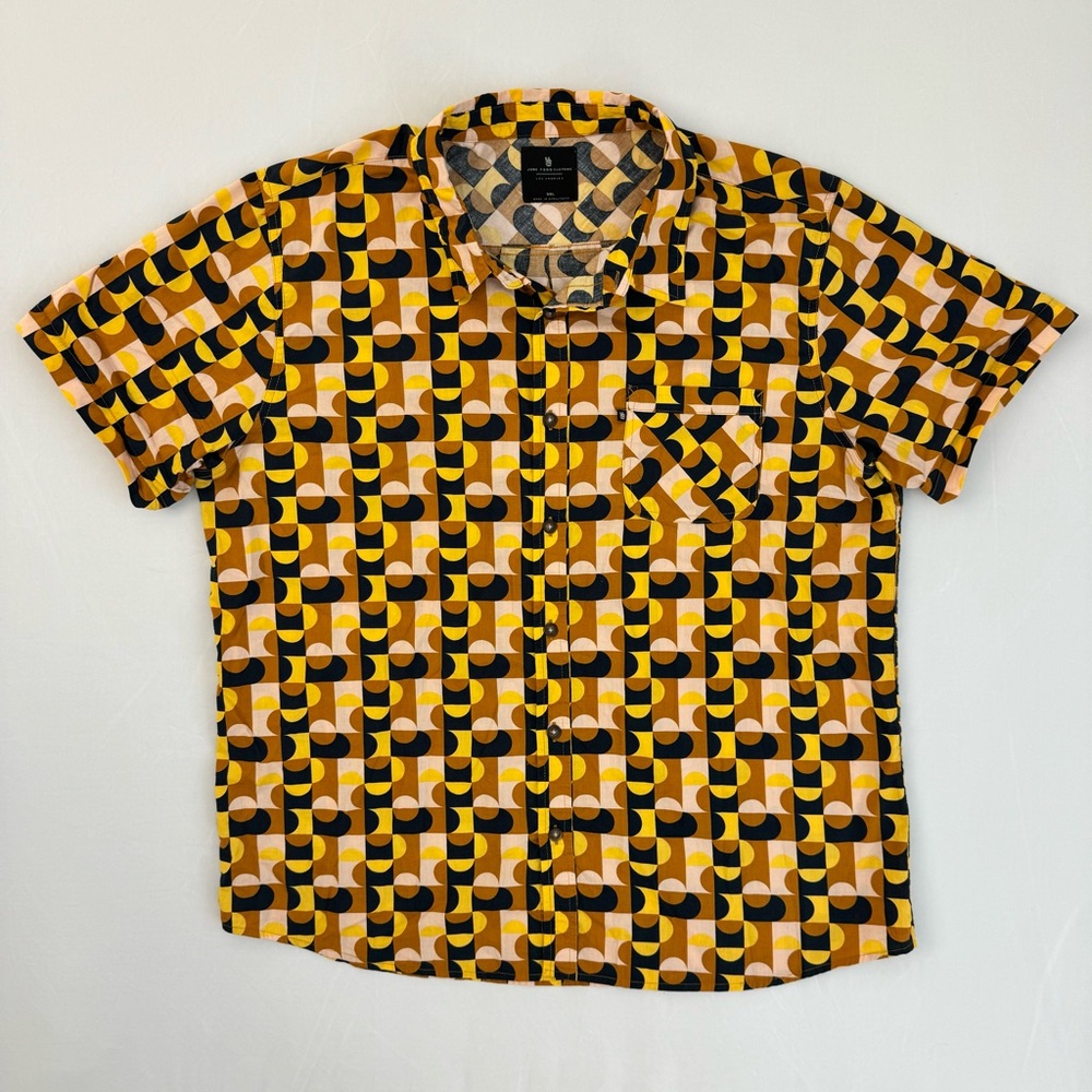 Gold Black Retro Pattern Junk Food Clothing XXL SS Button Shirt 2XL Short Sleeve